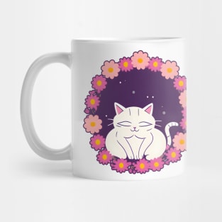 Cute cat in a flower frame pink illustration digital Mug